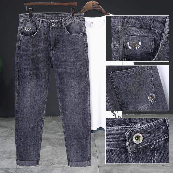 청바지 남성 바지 조수 브랜드 가을 새로운 스트레치 슬림 작은 스트레이트 튜브 남성면 블렌드 자수 바지 남성