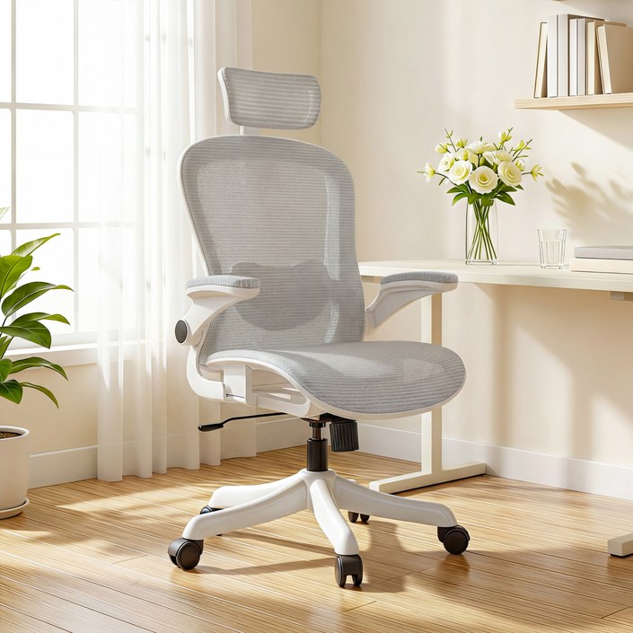 키루에 의자 컴퓨터의자 책상의자 사무용의자 학생 사무실의자 공부의자 사무실 회의실 독서실 사무용 컴퓨터 의자 푹신한 메쉬 의자, 화이트