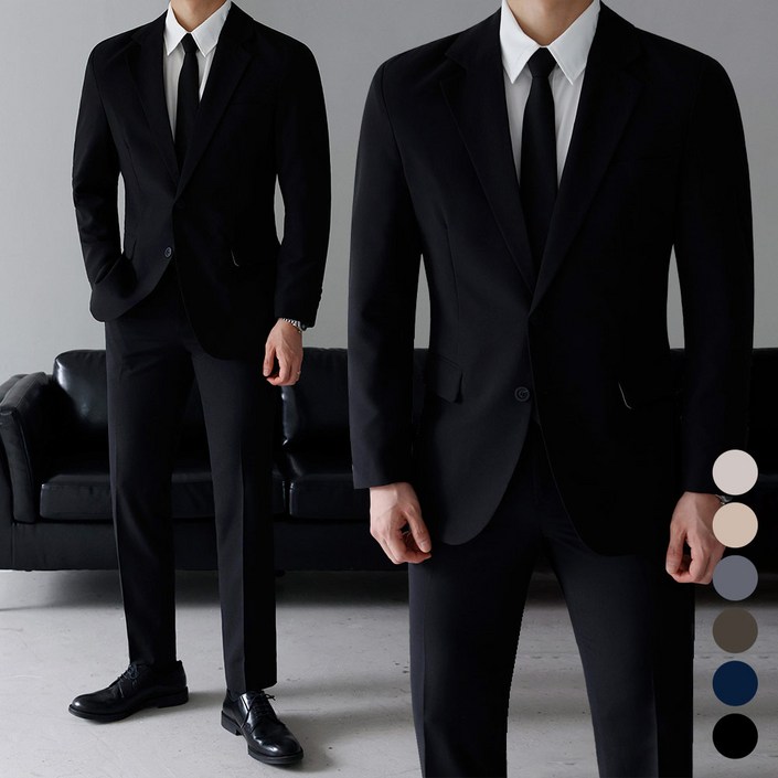베이직바이블 남성용 사계절 베이직 수트 정장 세트 프리미엄 빅사이즈 자켓 슬랙스(3color)
