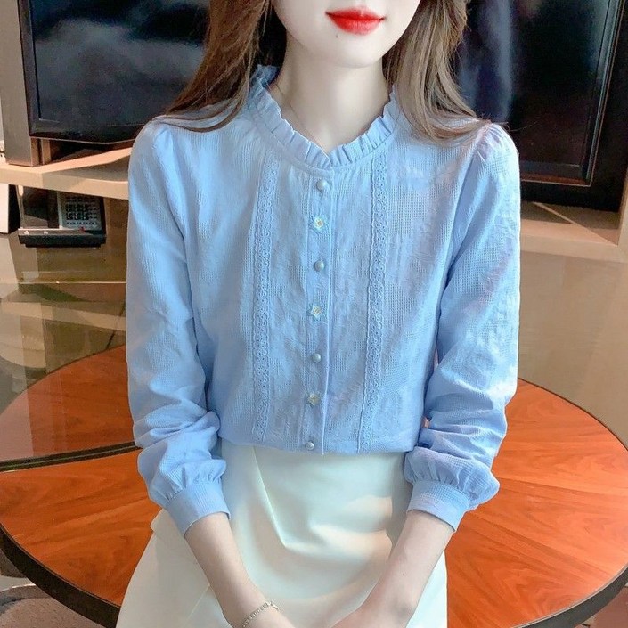 SAHINER 여성 블라우스 버튼 페미닌 봄가을 데일리 BCS46