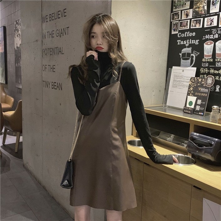 TOONIES 여성 레더 슬립 원피스