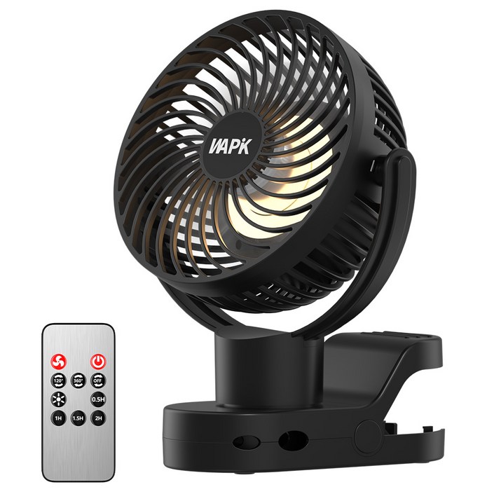 와피크 집게형 미니 무선 선풍기 F8 Pro USB충전식 탁상용 자동회전 무드등 유모차