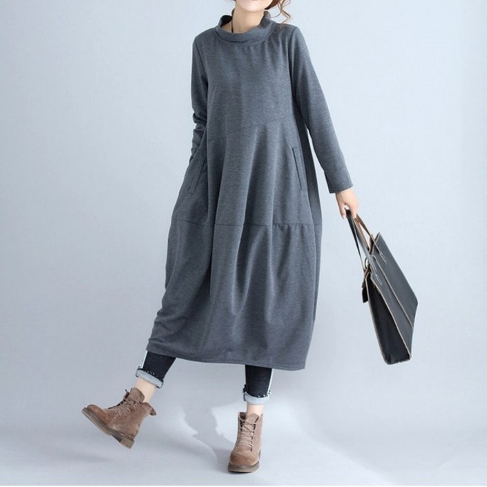 여성 봄 가을 긴팔 원피스 루즈핏 빅사이즈 바캉스 롱 원피스 데일리룩