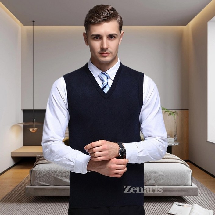 Zenaris 중년 남성 니트 조끼 브이넥 정장조끼 기본핏 V넥 민소매 베스트 이너 쪼끼 Zenaris 중년 남성 니트 조끼 브이넥 정장조끼 기본핏 V넥 민소매 베스트 이너 쪼끼