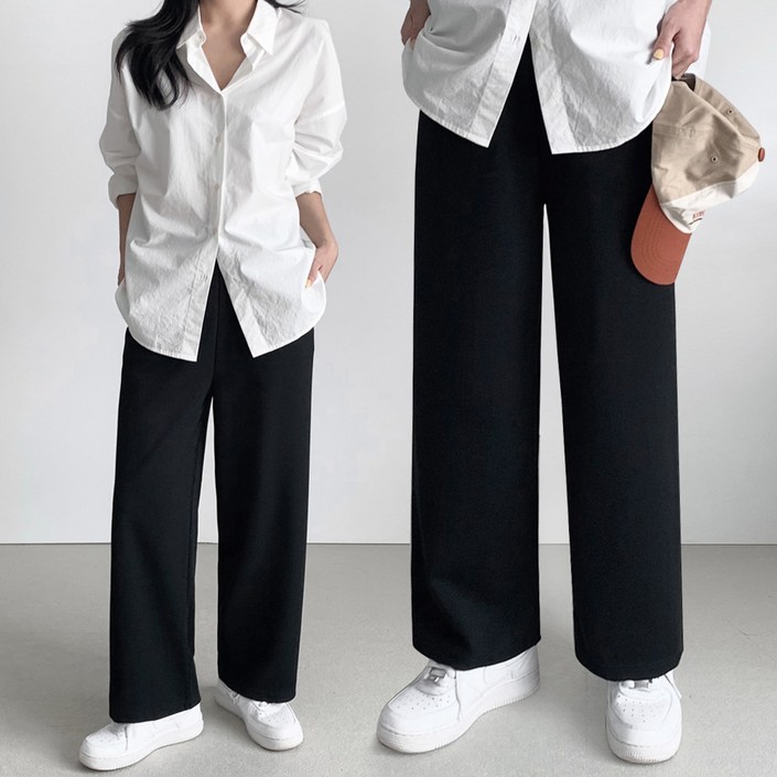 11 퍼스트클로 여성 빅사이즈 스판 밴딩 와이드 팬츠 슬랙스 바지 사계절용 2장