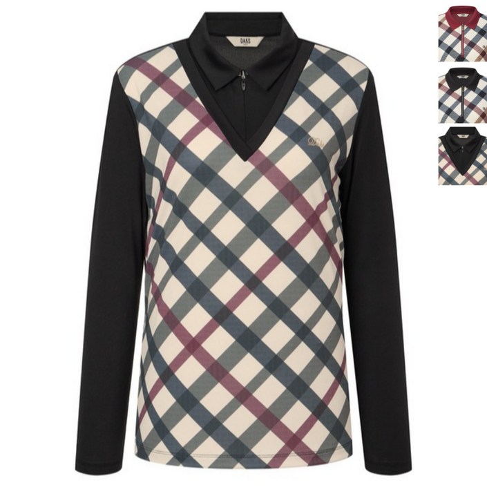 닥스 골프 우먼 체크 배색 반집업 티셔츠 90105 size 여성 의류 골프웨어 긴팔티