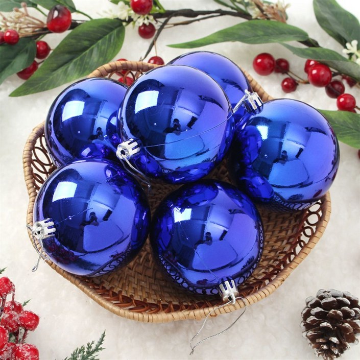 신진엘디자인 성탄절 트리장식 블루 유광볼 6P세트 8CM 크리스마스장식