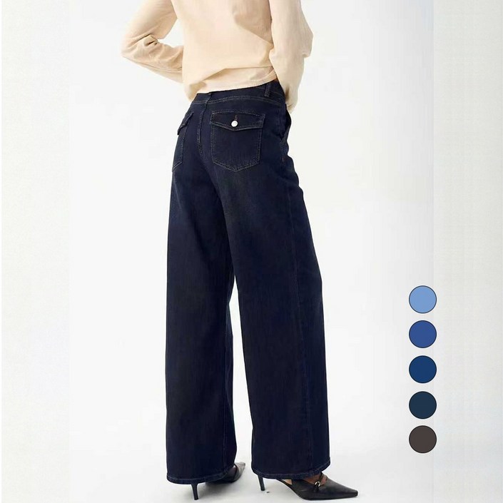 엘블로썸 여성 [숏,기본,롱] 스판 와이드 히든밴드 백포켓 청바지