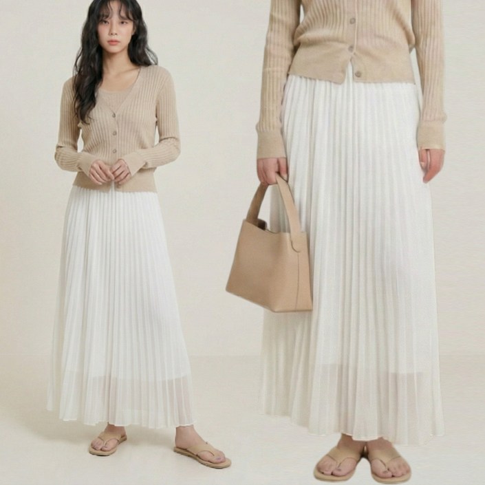 드마엘 에린 플리츠 롱스커트 3color  델로나