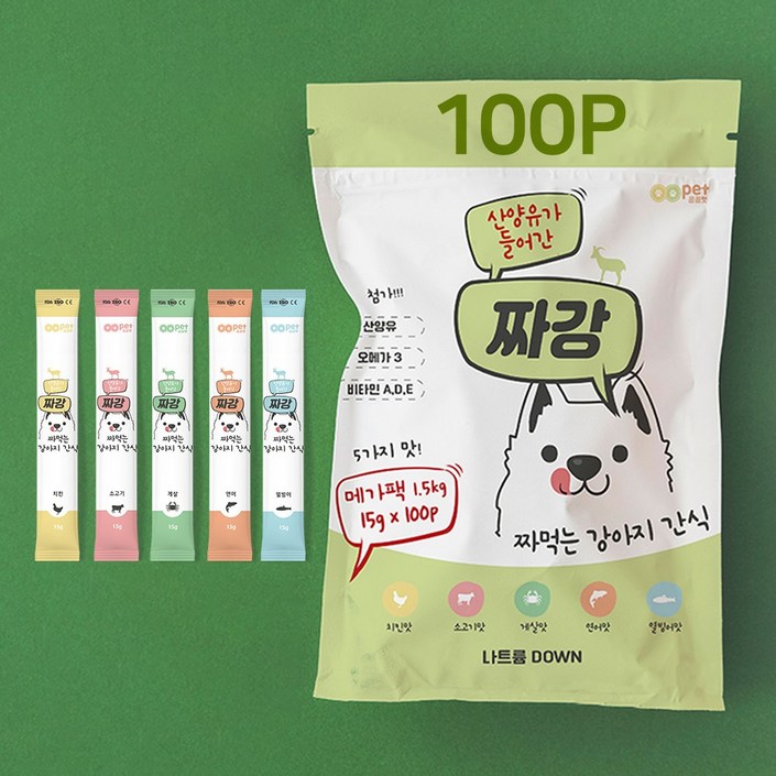 짜강 산양유 퓨레 츄르 강아지간식 대용량, 1개, 1.5kg, 치킨20 소고기20 연어20 게살20 열빙어20