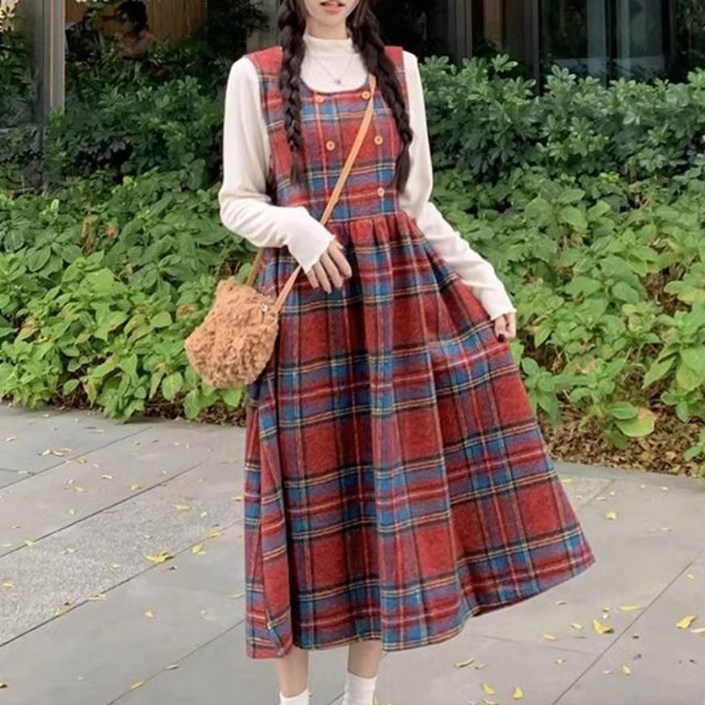 PETITBATH 여성 체크 롱 원피스 캐주얼 데일리룩 RJX20250808QZ05