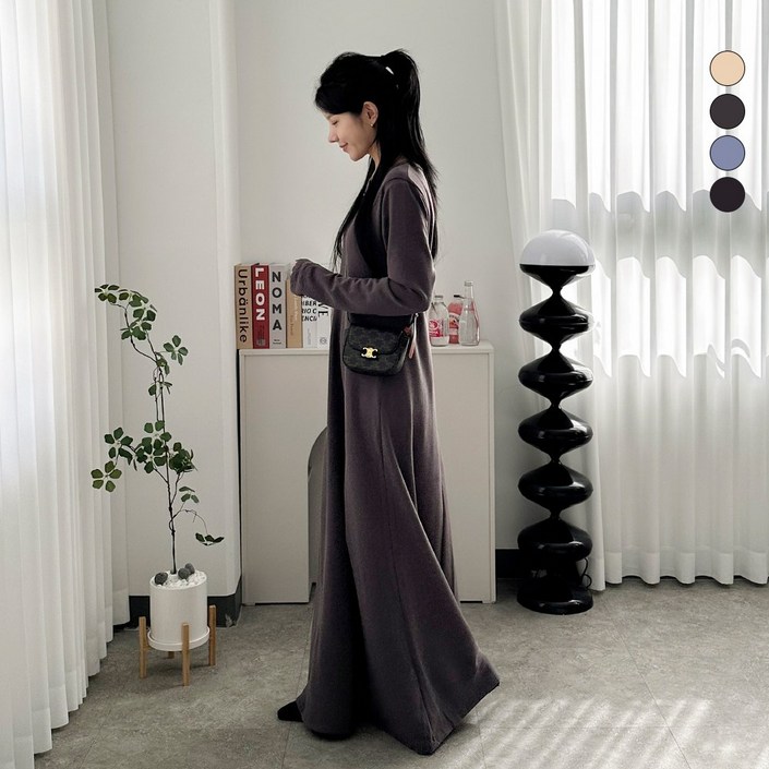 디테일웨어 여성 기모 A라인 롱원피스 맥시기장 날씬해보이는 플레어 스커트 키큰여자 원피스 편한 데일리룩 산책룩