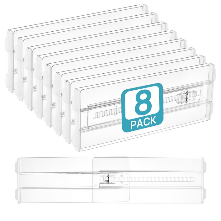 Vtopmart 대용도 서랍장용 정리 조절 칸막이 높은형 플라스틱, 8, 투명