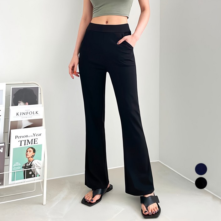 잘빠진 여성용 냉감 통기성 썸머 롱 부츠컷 밴딩 쿨 팬츠