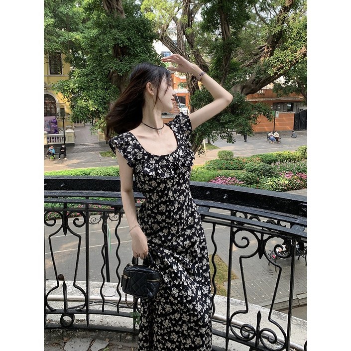 YioYcc 여성  나염   잔꽃 플라워 바캉스 비치웨어 여름 롱 원피스