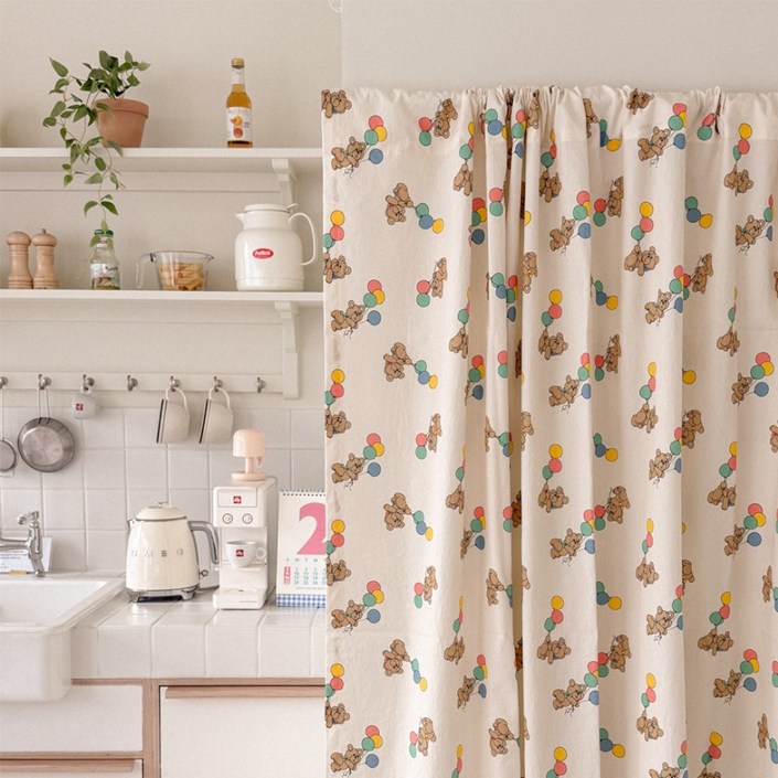 레트로빈티지 파티베어 면 가리개 창문커튼 테이블보 가능 XS~L