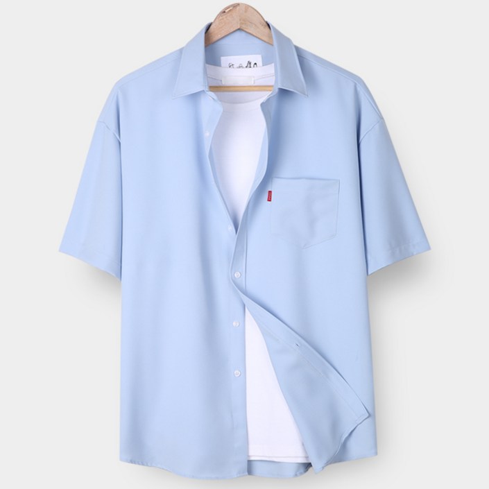 단군 남자 데일리 링클프리 오버핏 반팔 셔츠