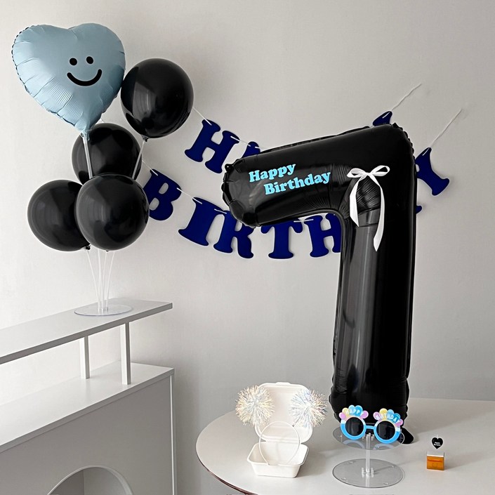 하피블리 레터링 가랜드 블랙 숫자풍선 생일 파티 용품 세트, 블루