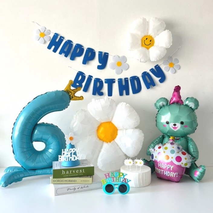 하피블리 크라운 숫자풍선 생일초 블루 생일파티용품세트, 생일가랜드(블루)숫자6 7147360084