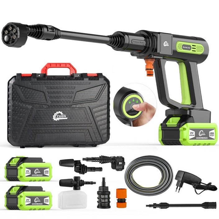 YUON 무선 고압세척기 휴대용 고압세차기 모터식 쏘고쏘고365 초강력 물분사기3.0Ah 배터리 분당 16L 토출량