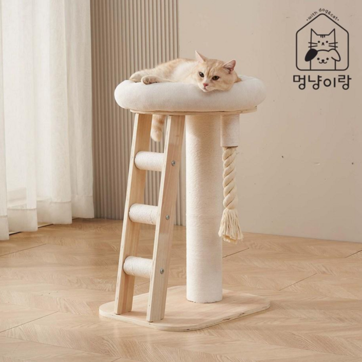 멍냥이랑 원목 캣타워 캣폴 스크래쳐, 1개, 미니 방석 캣타워 2단