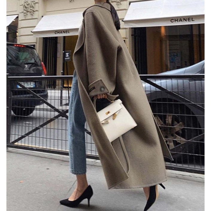 자체제작 루어스룸 그웬 원버튼 벨트 하객룩 스트랩 소매커프스 롱 핸드메이드코트