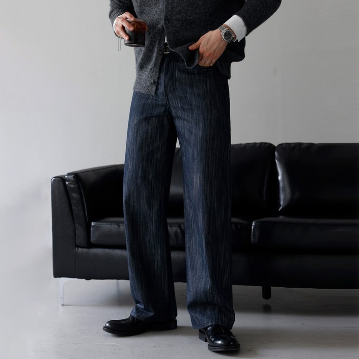 베이직바이블 슬랍 논페이드 프리미엄 생지 세미와이드 데님 팬츠2color