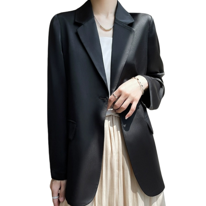 실크 소재 롱 자켓 여성 정장 루즈핏 긴팔 자켓 면접 여자 세미 정장 오피스룩 비지니스 캐주얼