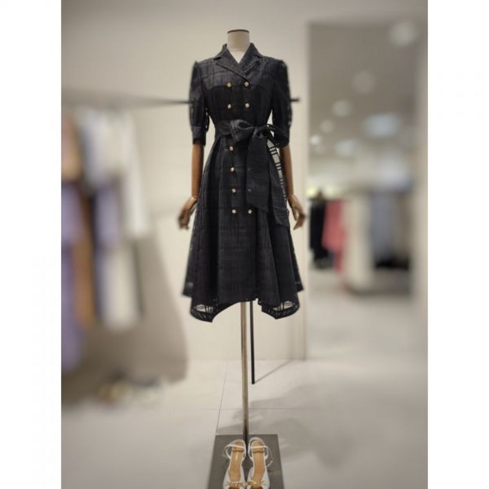 모조에스핀 S/S 썸머 노방 더블버튼 A라인 플레어 슬림원피스 S252MSE017-BK