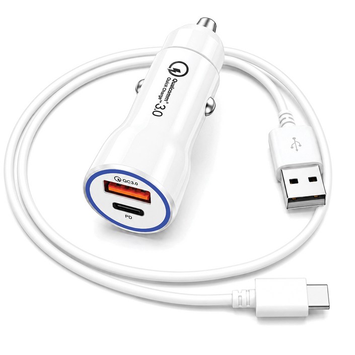 언박싱 베네치아 퀄컴 3.0 차량용 듀얼 2포트 USB 고속 충전기 + C타입 케이블 1.2m 세트