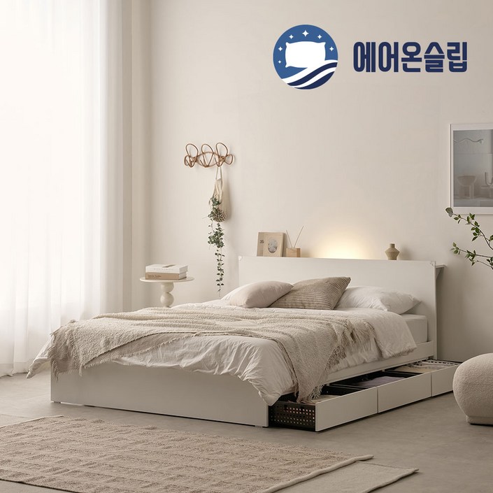100국내생산 친환경E0 3서랍LED프레임양면매트본넬 플랫침대 S SS Q, 화이트