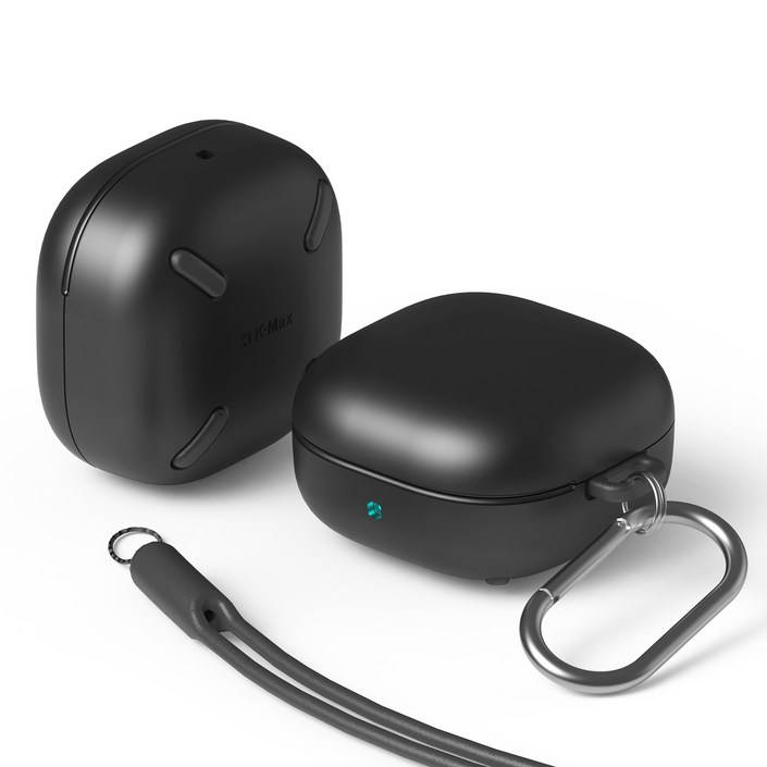 케이맥스 갤럭시 버즈2 프로 라이브 페블 케이스  카라비너  실리콘줄, 갤럭시 버즈2프로, 버즈2, 버즈프로, 버즈라이브, 블랙, 1개