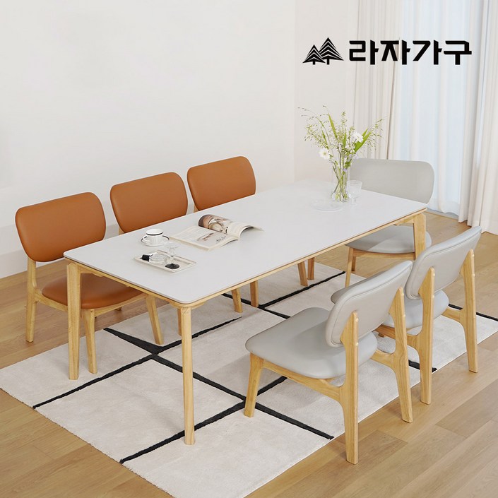라자가구 브레드 낮은 6인 1800 세라믹 식탁 세트 의자형