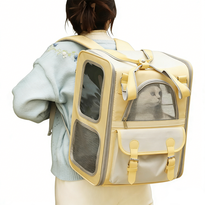 포프린츠펫 다기능 삼면통풍 고급형 고양이 강아지 이동가방, 1개, 노란색