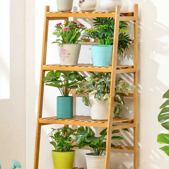 조립식 대나무 원목 다용도 진열 우드 선반 정리대 사다리형 거치대