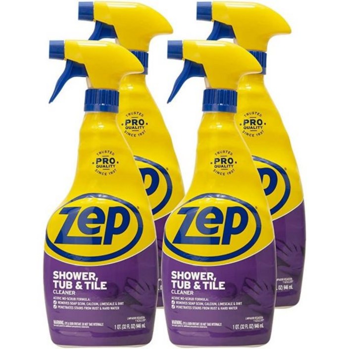 젭 샤워 욕조 및 타일 클리너 32온스 ZUSTT32 케이스 4개 스크러빙 없이 강력한 축적물 제거 프로 포뮬러 즉시 분해