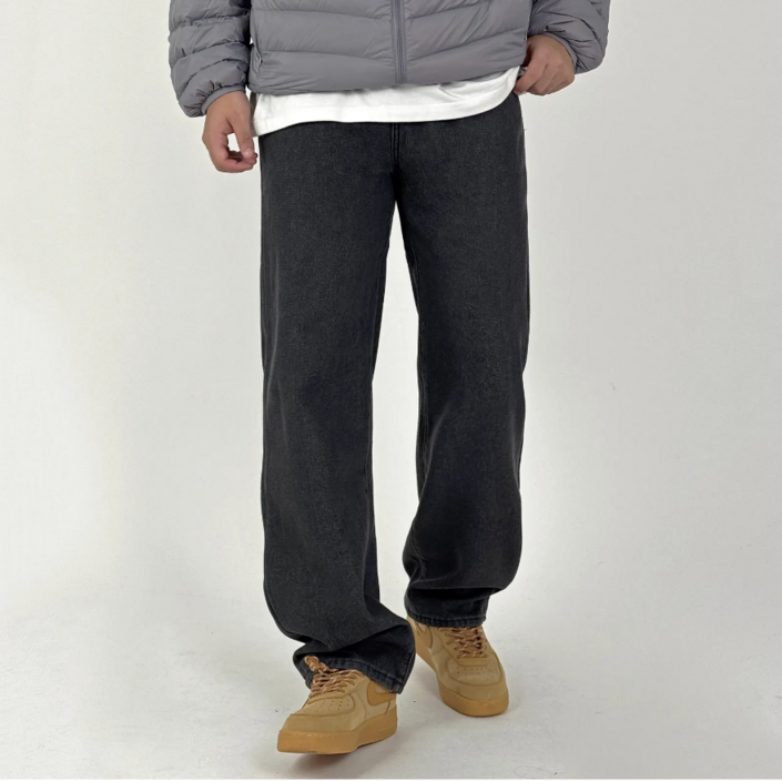 바이일이오 남자 스탠다드 밴딩 와이드 일자핏 데님팬츠 청바지