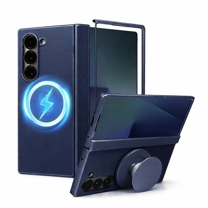 제루크 갤럭시 호환 Z 폴드 힌지보호 맥세이프 자력강화 무선충전 풀커버 거치 소가죽 케이스