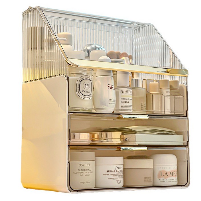분리 사용가능 미노스토리 NEW 시즌 특대형 3단 화장품정리함  브러쉬 보관함 증정, 화이트투명, 1개