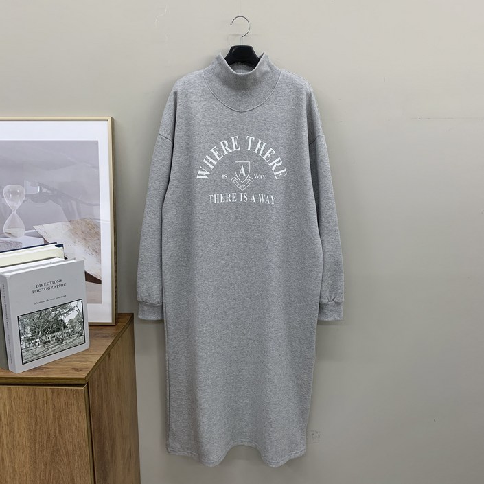 행복여 데얼 반목 캐쥬얼 레터링 루즈핏 기모 원피스