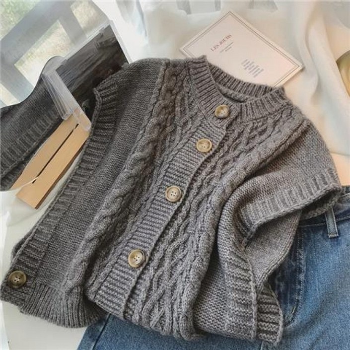 유니픽 여성 가을 겨울 순면 니트 가디건 반팔 V넥 더블버튼 캐주얼 아우터wbr