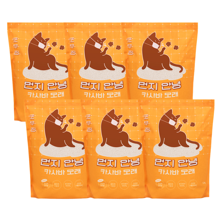 핏펫 포우장 먼지 안녕 카사바 고양이 모래, 3.2kg, 6개, 무향