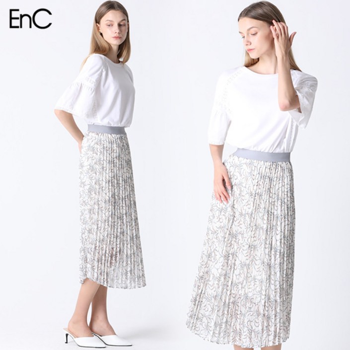 이엔씨 EnC  페미닌 프린트 플리츠스커트