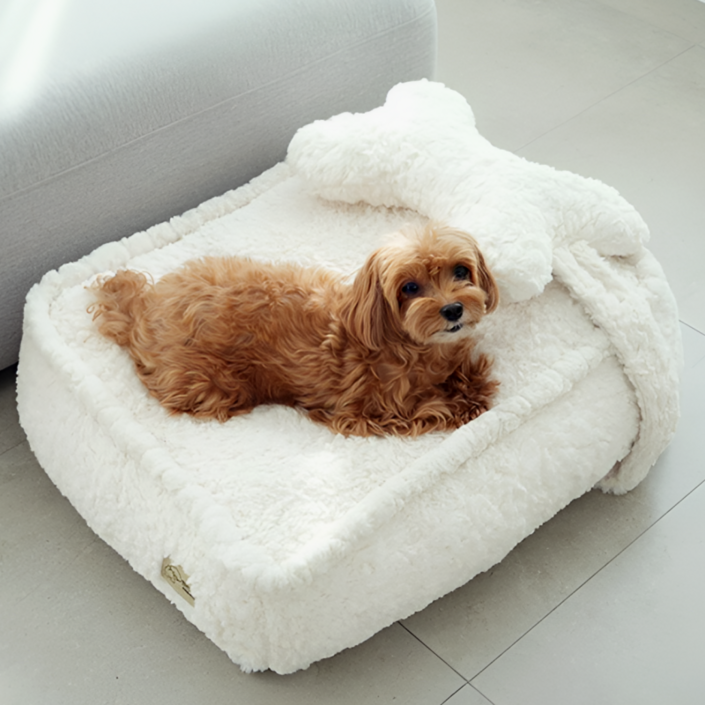 인디우스 펫 극세사 강아지 방석 프리미엄 소프트베드, 아이보리, 1개