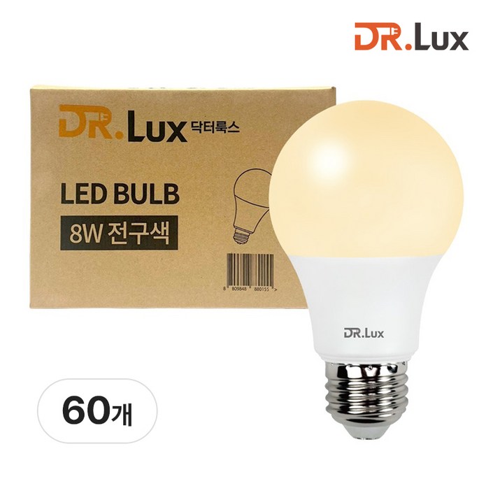 닥터룩스 LED 전구 8W, 전구색, 60개