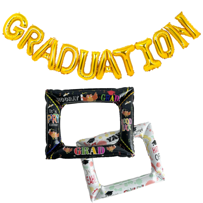 졸업 풍선 사각 프레임 2개와 graduation 골드풍선 졸업 풍선 사각 프레임 2개와 graduation 골드풍선