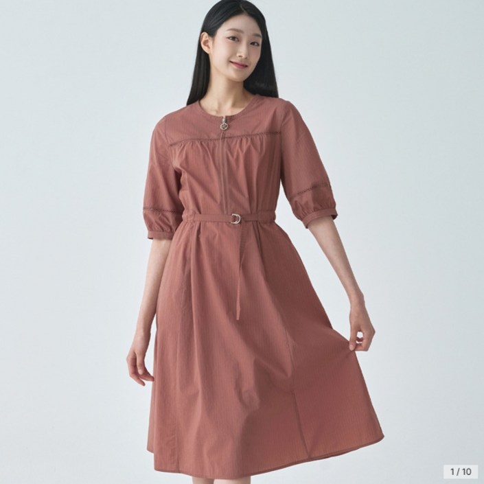 지센파격할인 여성 피어로즈 스트라이프 집업 핏 플레어 원피스 색상2종