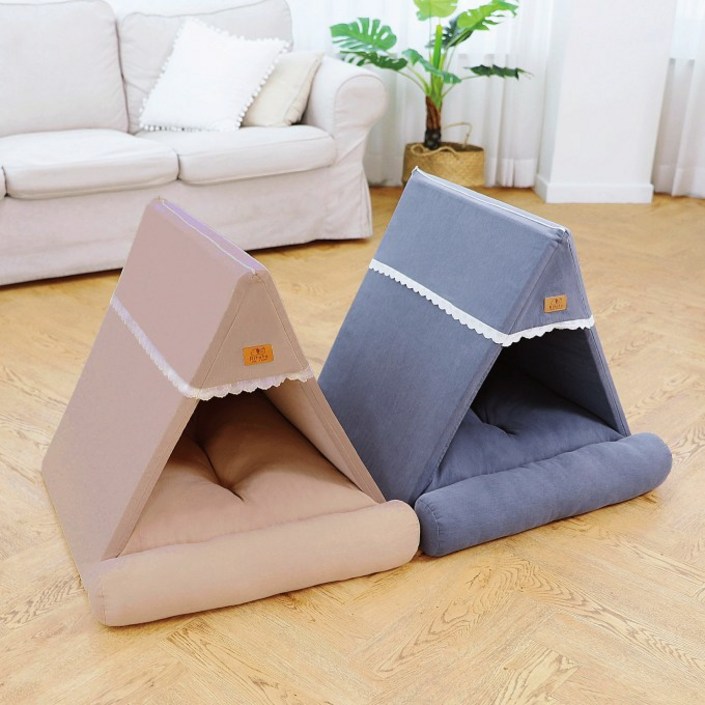 리토토 강아지 하우스 프리미엄 원단 반려동물 집, 1.핑크베이지  (방석포함), 1세트