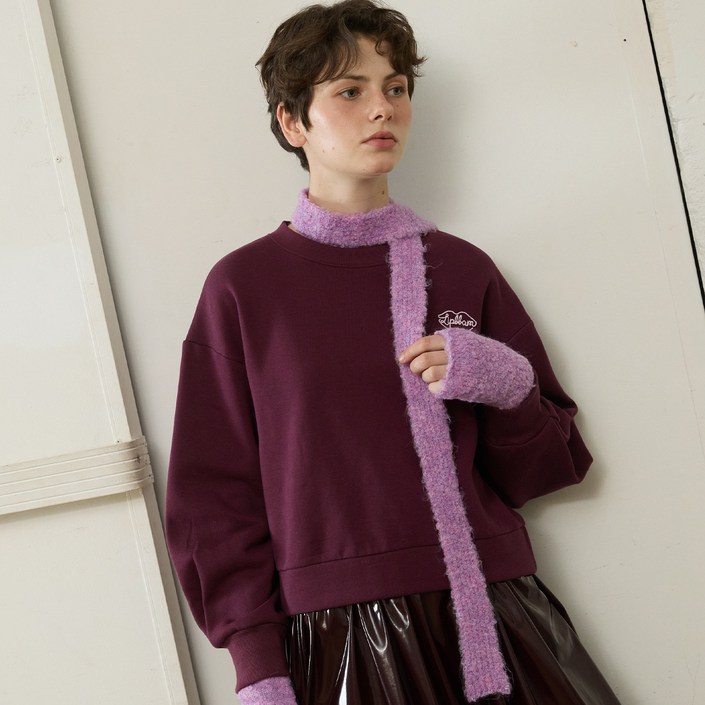 3 colors Lipbbam 코튼 더블소프트 플리스 기모 퍼프 슬리브 크롭 맨투맨 LTW015