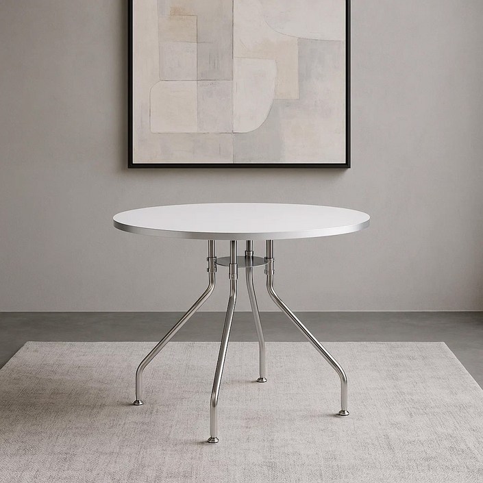 룬트 원형테이블 미드센츄리 모던 크롬 식탁 3size